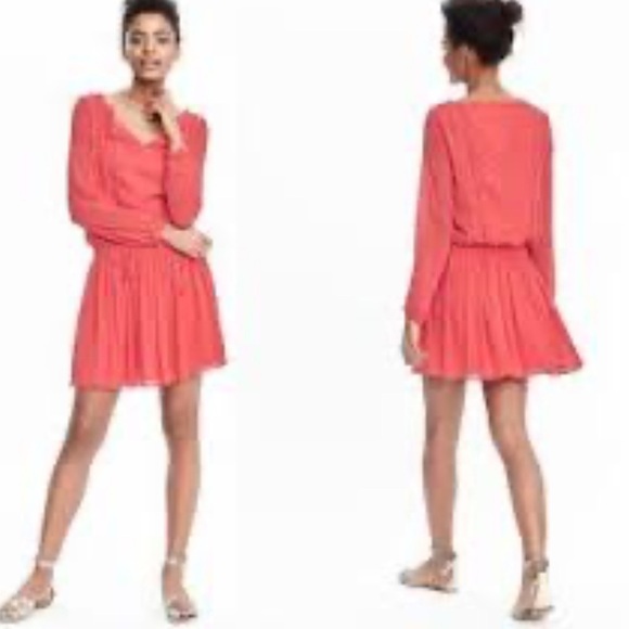 Banana Republic Boho smocked waist flutter skirt tassels long sleeves dress Sz M - Picture 1 of 12